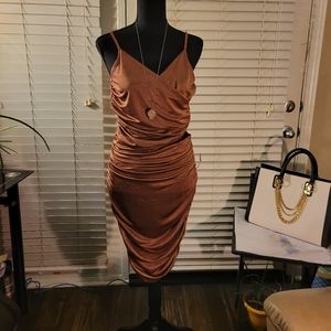 Bronze 2 Piece Mini Skirt and Crop Top Size L